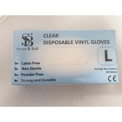 Syson & Ball Clear Disposable Vinyl Gloves Large (box of 100)
